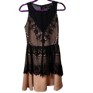 Adelyn Rae Black Lace Semi-Sheer Overlay Fit To Flare Dress, Size Small
